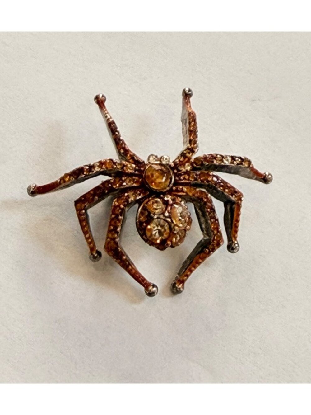 Spider-Shaped Rhinestone Brooch With Amber & Clear Crystals Vintage-Inspired Des